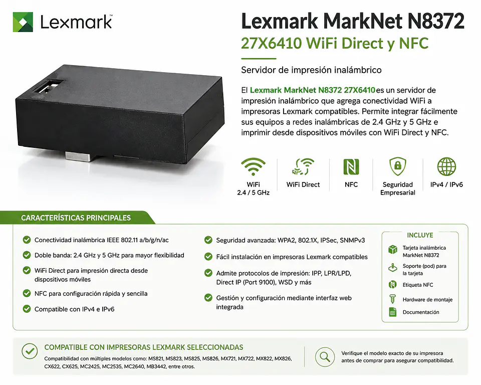 Lexmark MarkNet N8372 27X6410 WiFi Direct NFC 1