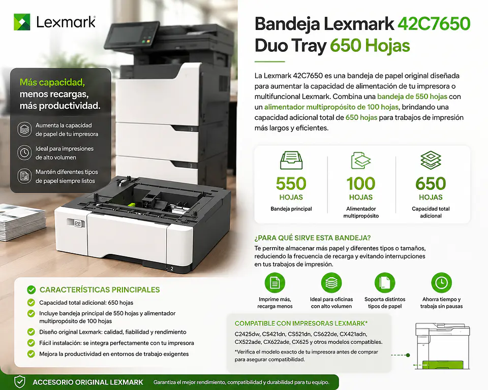 Bandeja Lexmark 42C7650 Duo Tray 650 Hojas 1
