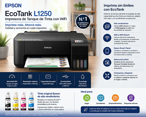 Impresora Epson EcoTank L1250 WiFi Tanque de Tinta