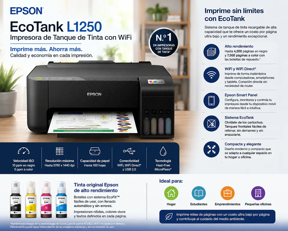 Impresora Epson EcoTank L1250 WiFi Tanque de Tinta 1
