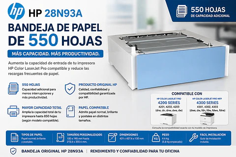 Bandeja HP 28N93A 550 Hojas para Color LaserJet Pro 4200 y MFP 4300