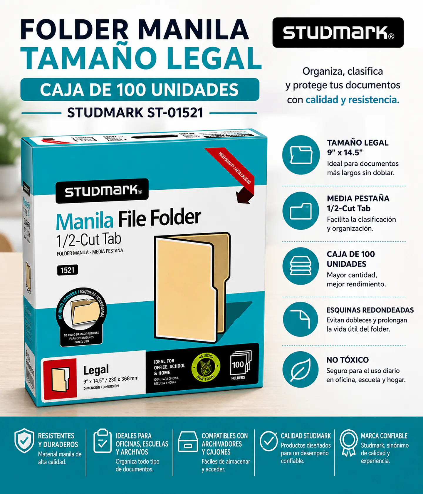 Caja 100 Folder Manila Studmark Tamaño Legal ST-01521 1