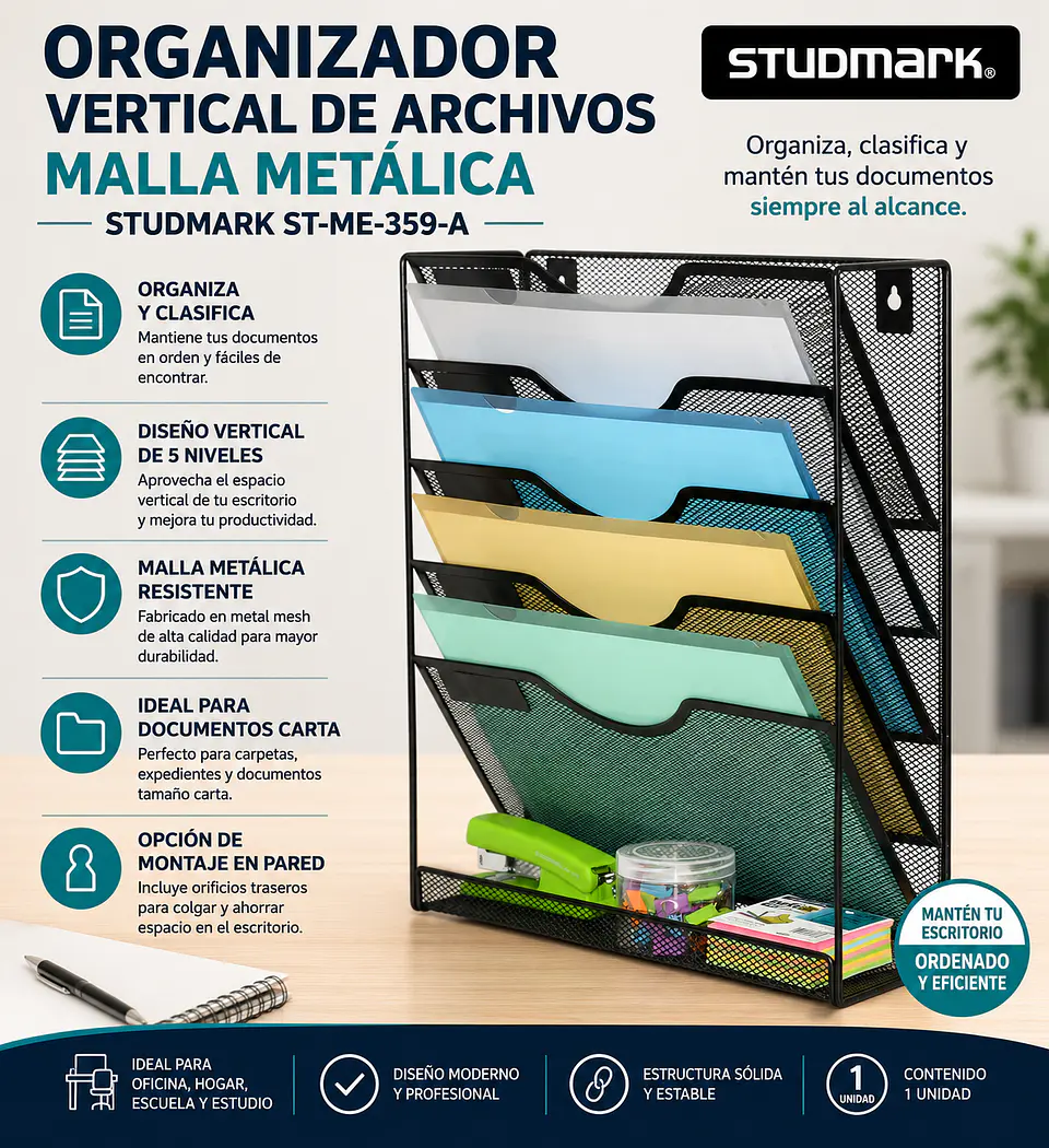Organizador Vertical de Archivos en Malla Metálica Studmark ST-ME-359-A 1