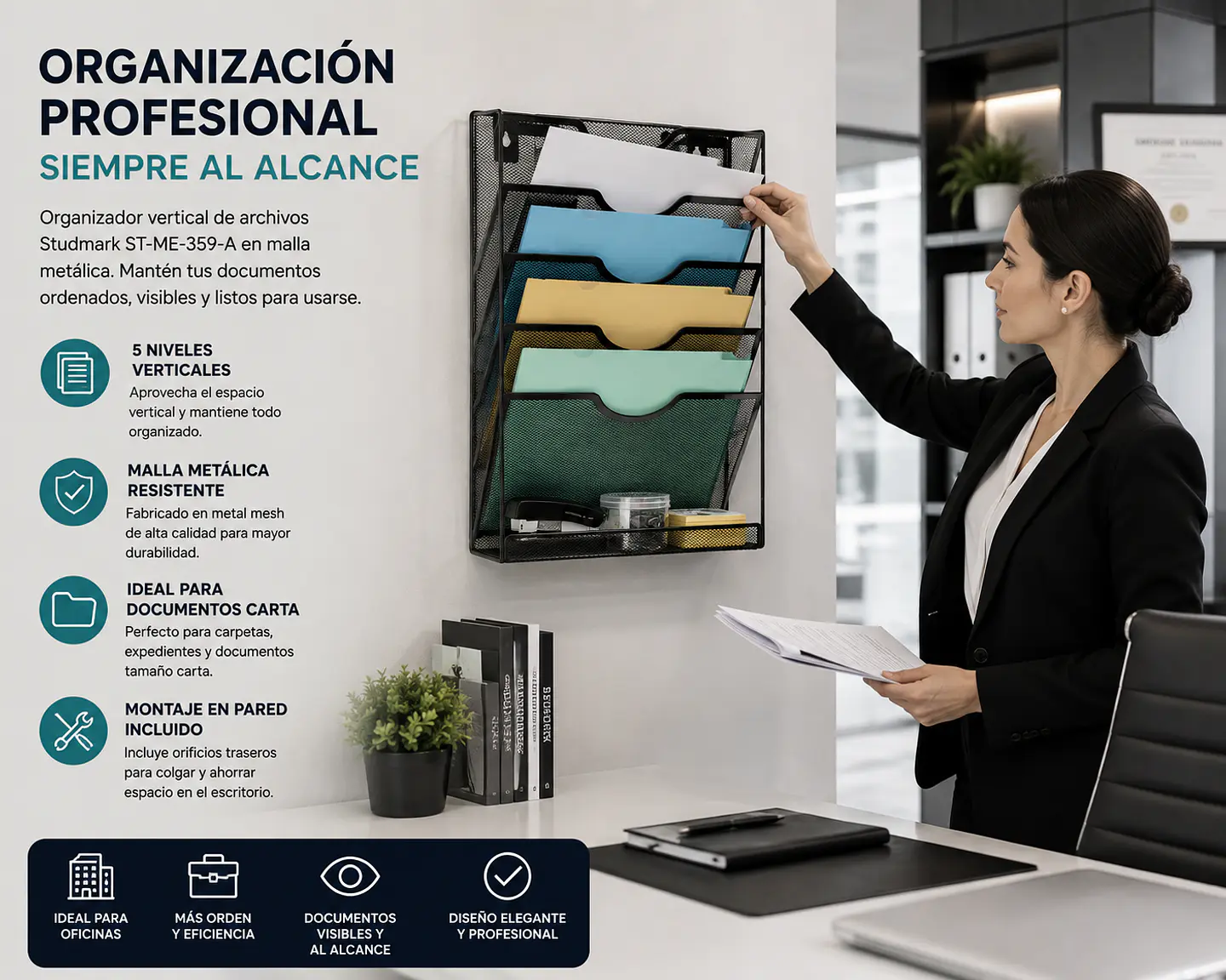 Organizador Vertical de Archivos en Malla Metálica Studmark ST-ME-359-A 2