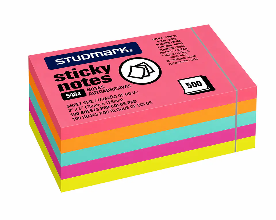 Notas Adhesivas Autoadhesivas Multicolor 75 x 125 mm Studmark ST-05484 - Bloc de 100 Hojas 2