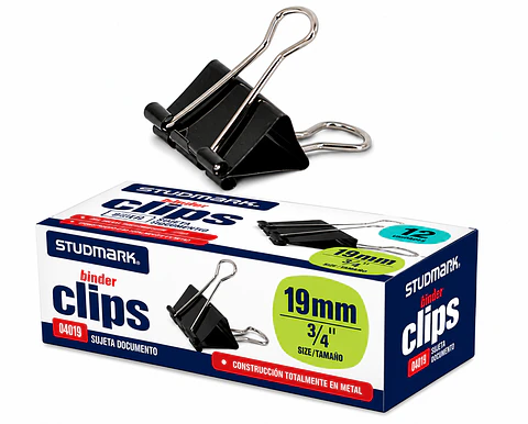 Binder Clip Studmark Metálico Caja de 12 Unidades – 3/4", 1", 1 5/8" y 2"