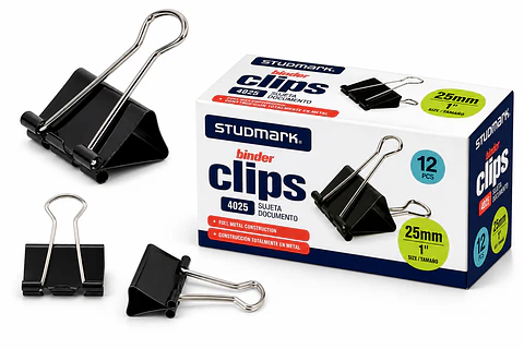 Binder Clip Studmark Metálico Caja de 12 Unidades – 3/4", 1", 1 5/8" y 2"