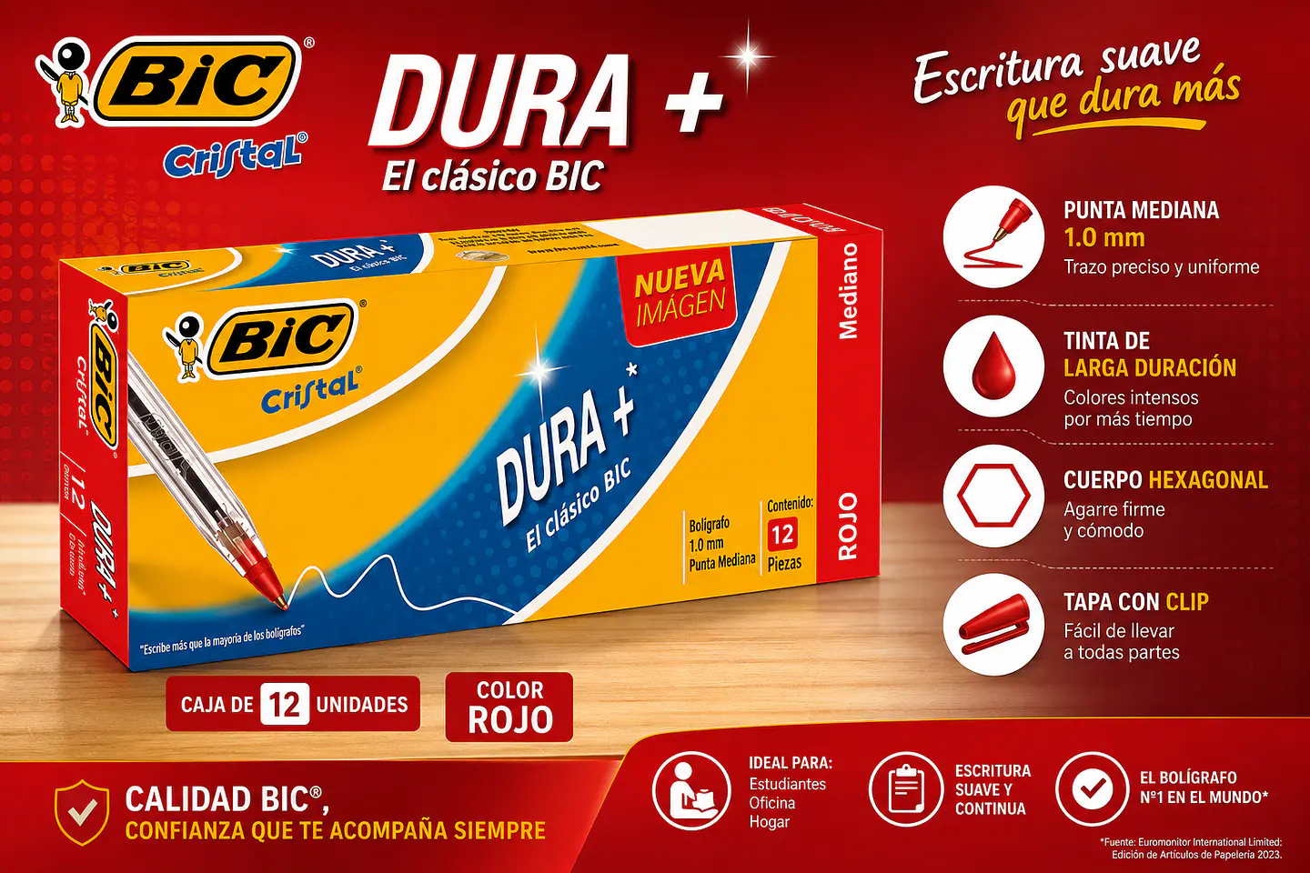 Bolígrafos BIC Punta Mediana 1.0 mm Caja de 12 Unidades 3
