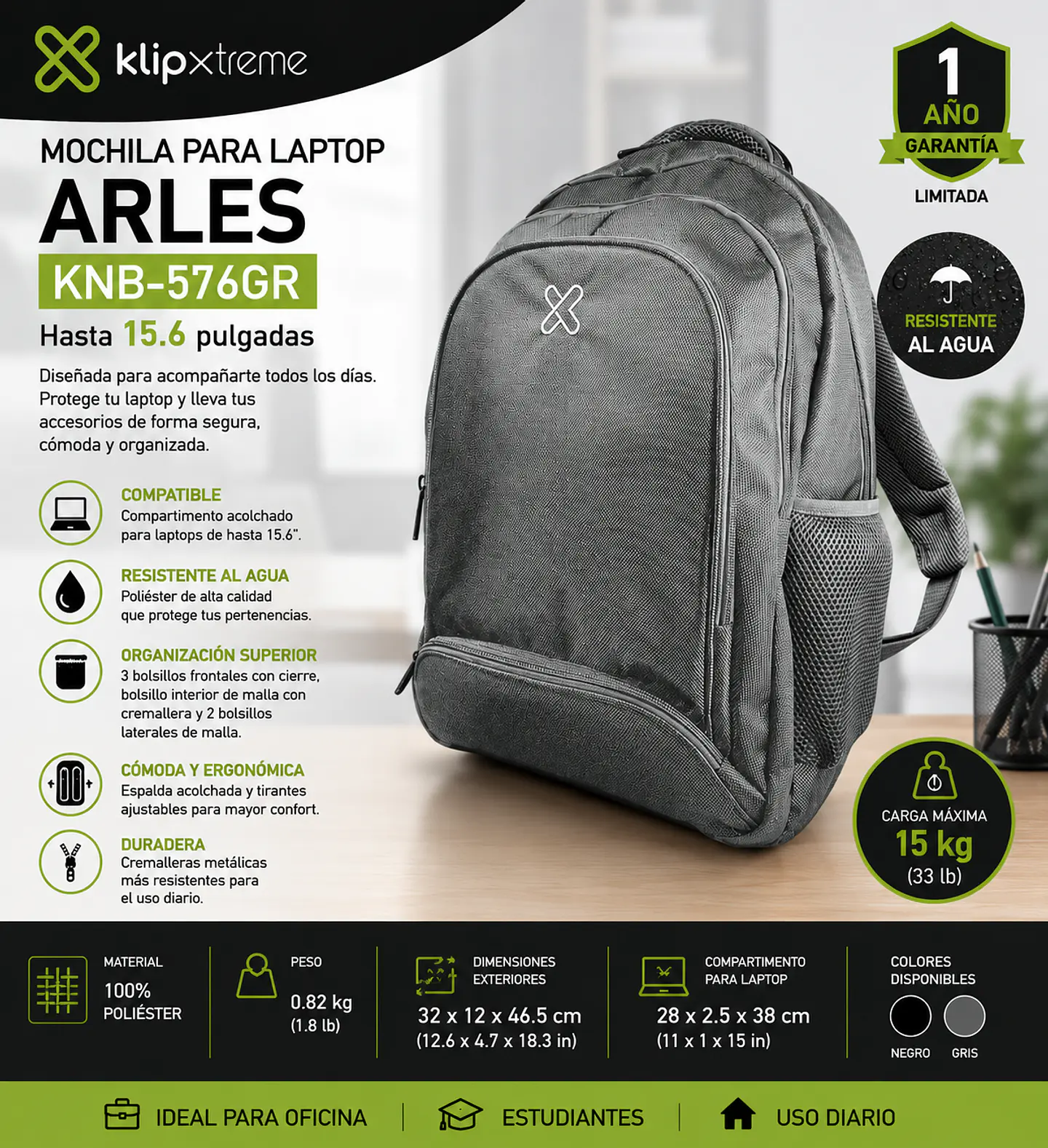 Mochila para Laptop Klip Xtreme Arles KNB-576 15.6