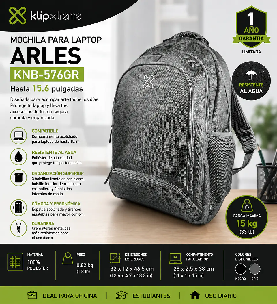 Mochila para Laptop Klip Xtreme Arles KNB-576 15.6
