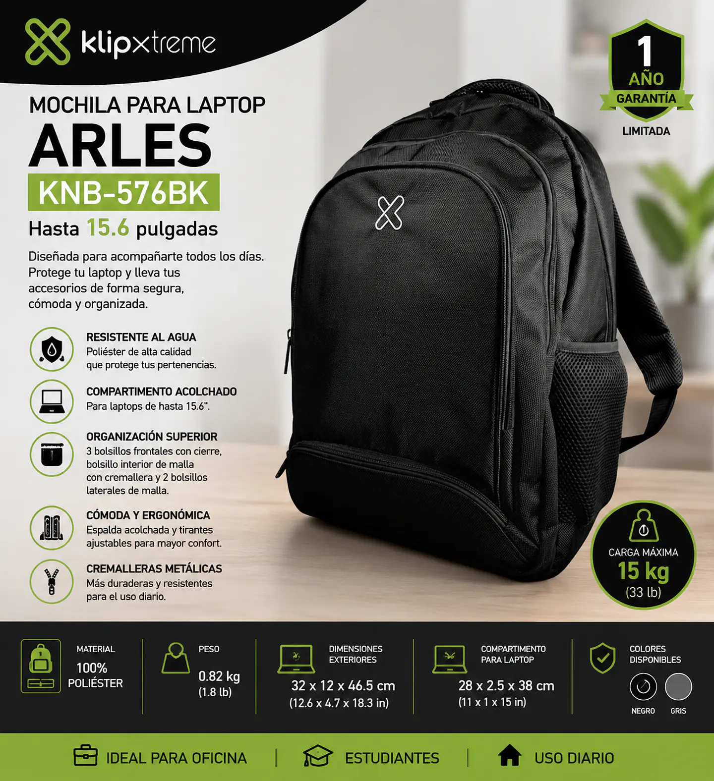 Mochila para Laptop Klip Xtreme Arles KNB-576 15.6