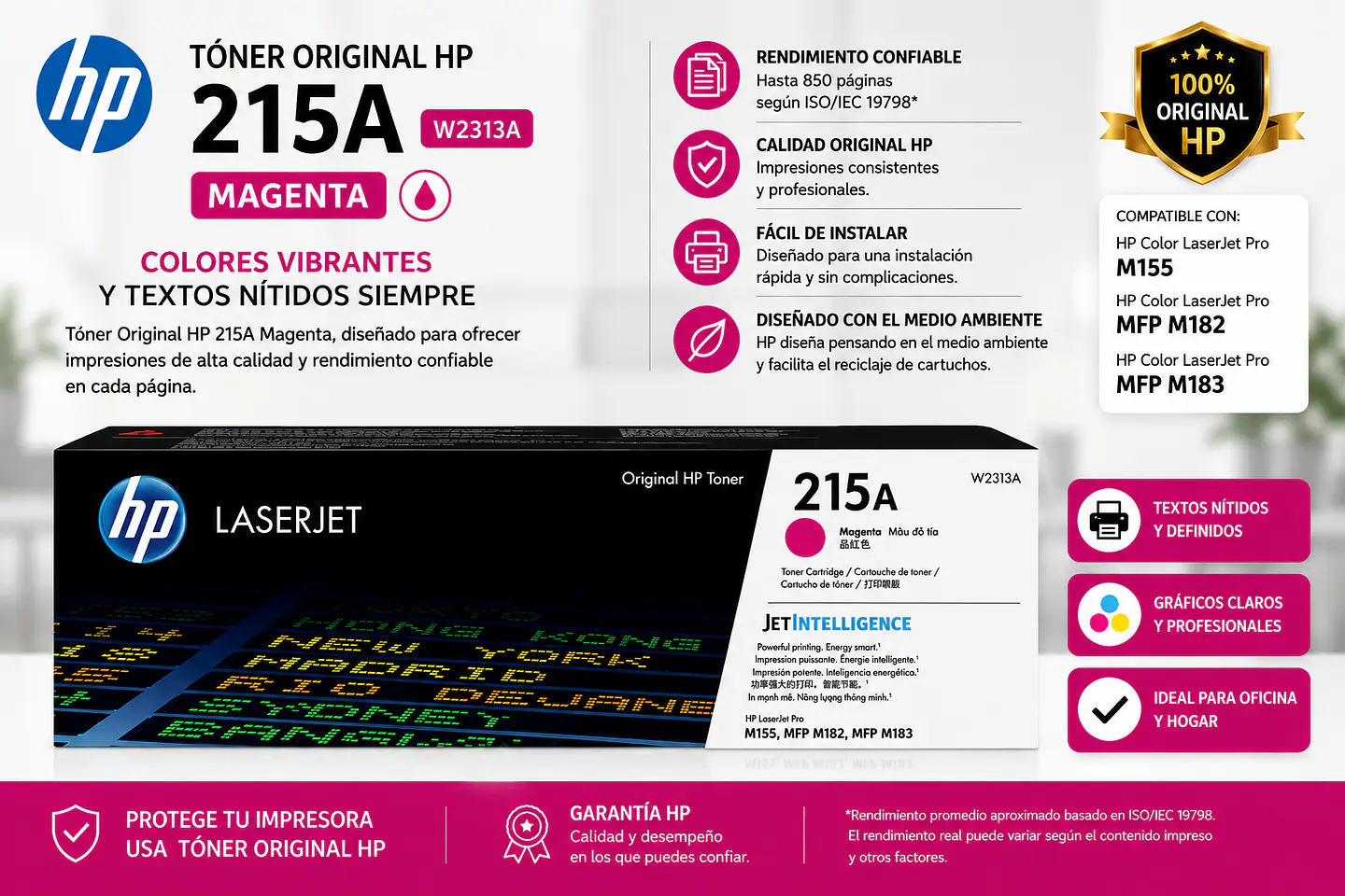 Tóner HP 215A Original para Color LaserJet Pro M155, M182 y M183 – Negro, Cian, Magenta y Amarillo 3