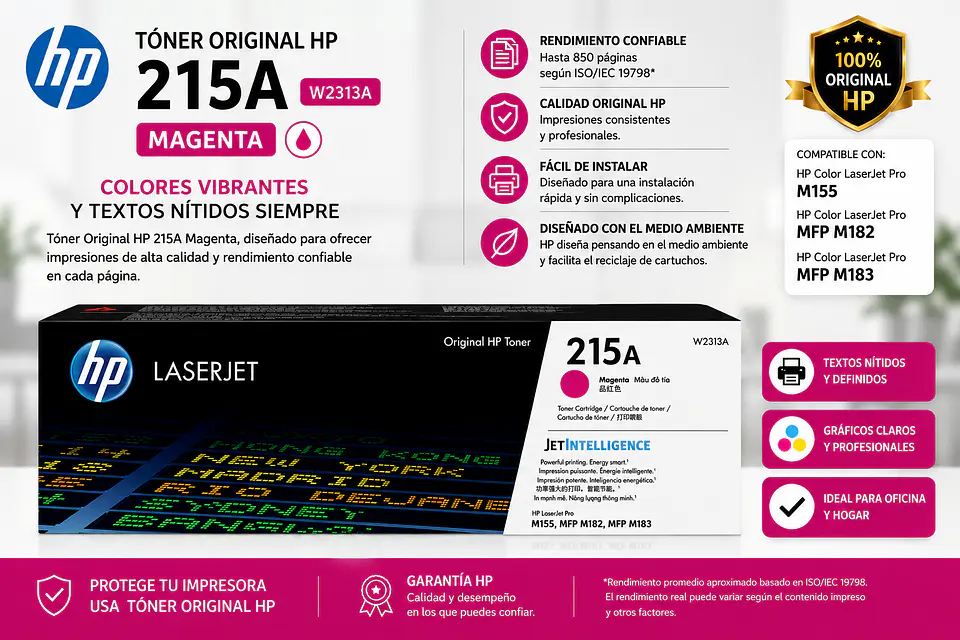 Tóner HP 215A Original para Color LaserJet Pro M155, M182 y M183 – Negro, Cian, Magenta y Amarillo 3