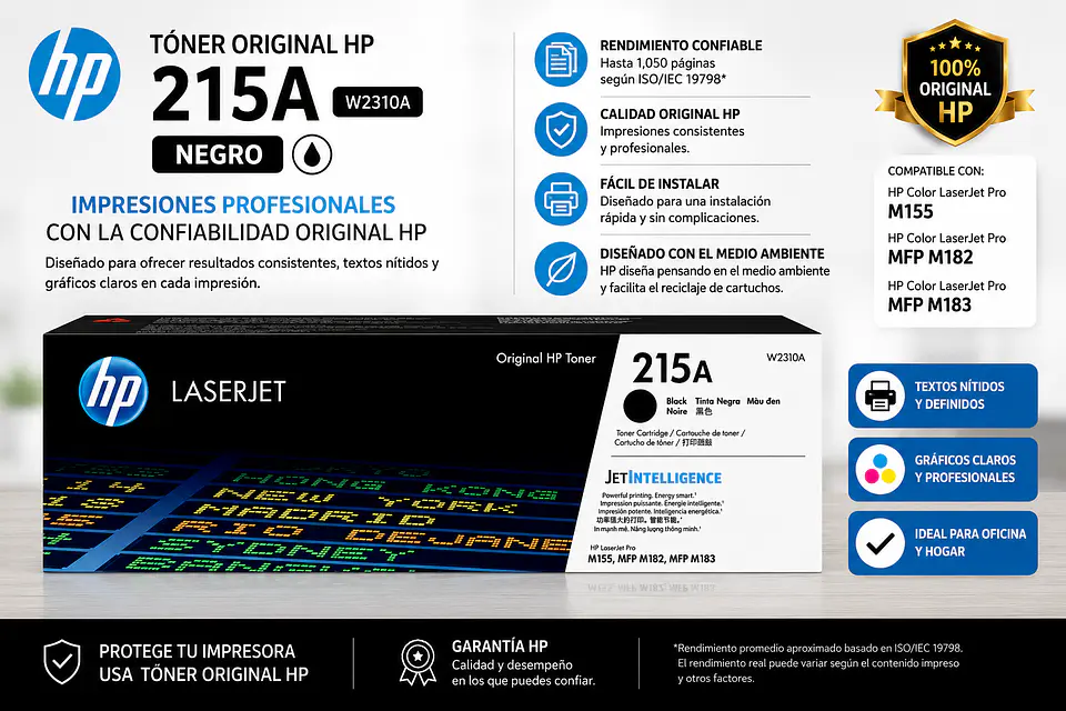 Tóner HP 215A Original para Color LaserJet Pro M155, M182 y M183 – Negro, Cian, Magenta y Amarillo 1