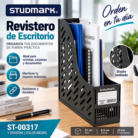 Revistero Plástico Studmark ST-00317 Negro 1 División 31 cm