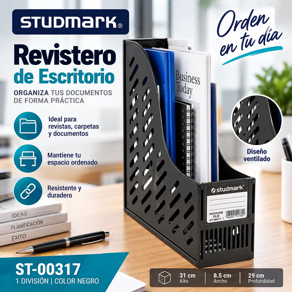 Revistero Plástico Studmark ST-00317 Negro 1 División 31 cm 1