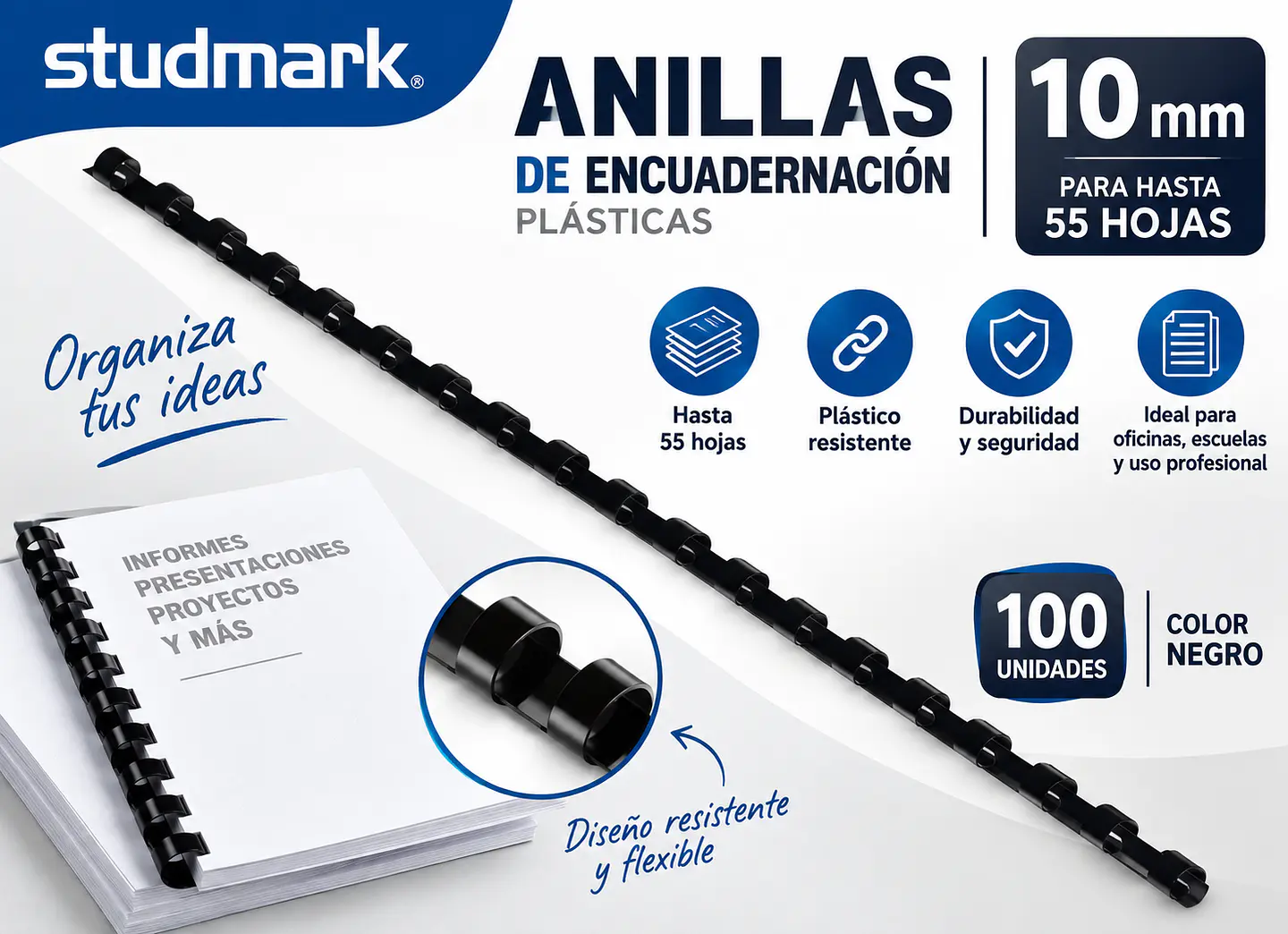 Anillas Studmark 10 mm x100 para 55 Hojas 1