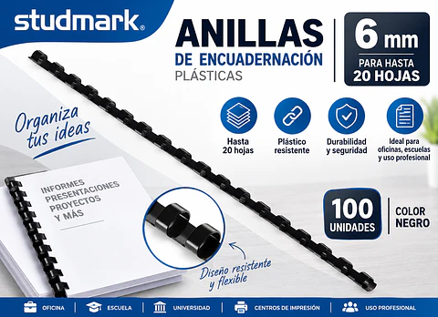 Anillas Studmark 6 mm x100 para 20 Hojas