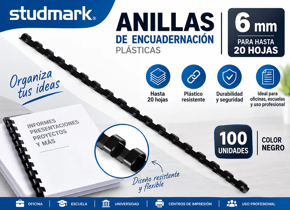 Anillas Studmark 6 mm x100 para 20 Hojas 1