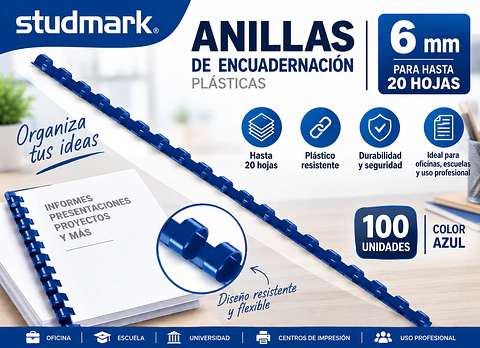 Anillas Studmark 6 mm x100 para 20 Hojas