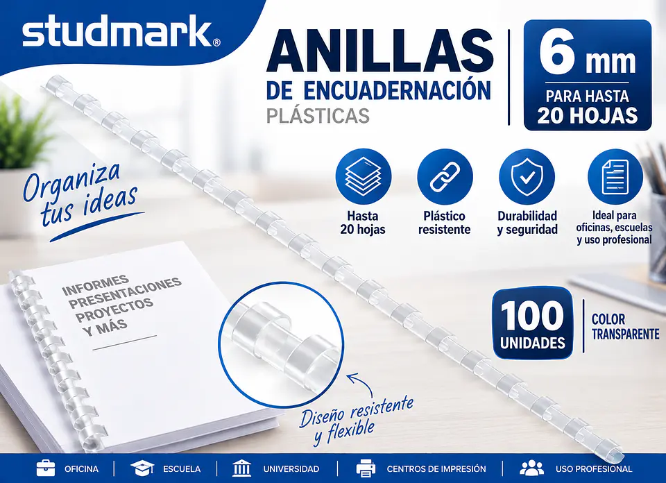 Anillas Studmark 6 mm x100 para 20 Hojas 3