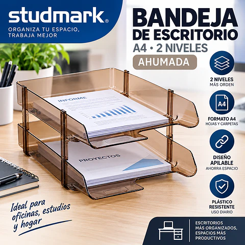 Bandeja A4 Studmark Ahumada de 2 Niveles para Escritorio - ST-02035