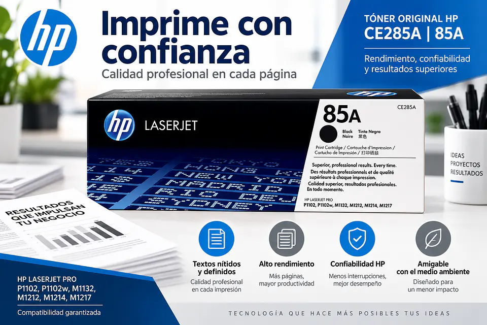 Tóner HP 85A CE285A Negro Original para Impresoras HP LaserJet P1102, P1102w, M1132, M1212, M1214 y M1217 1