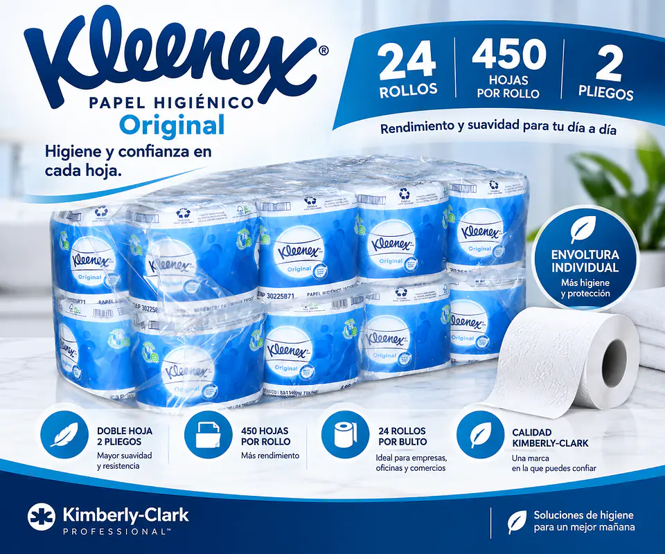Papel Higiénico Kleenex 2 Pliegos 24 Rollos x 450 Hojas 1