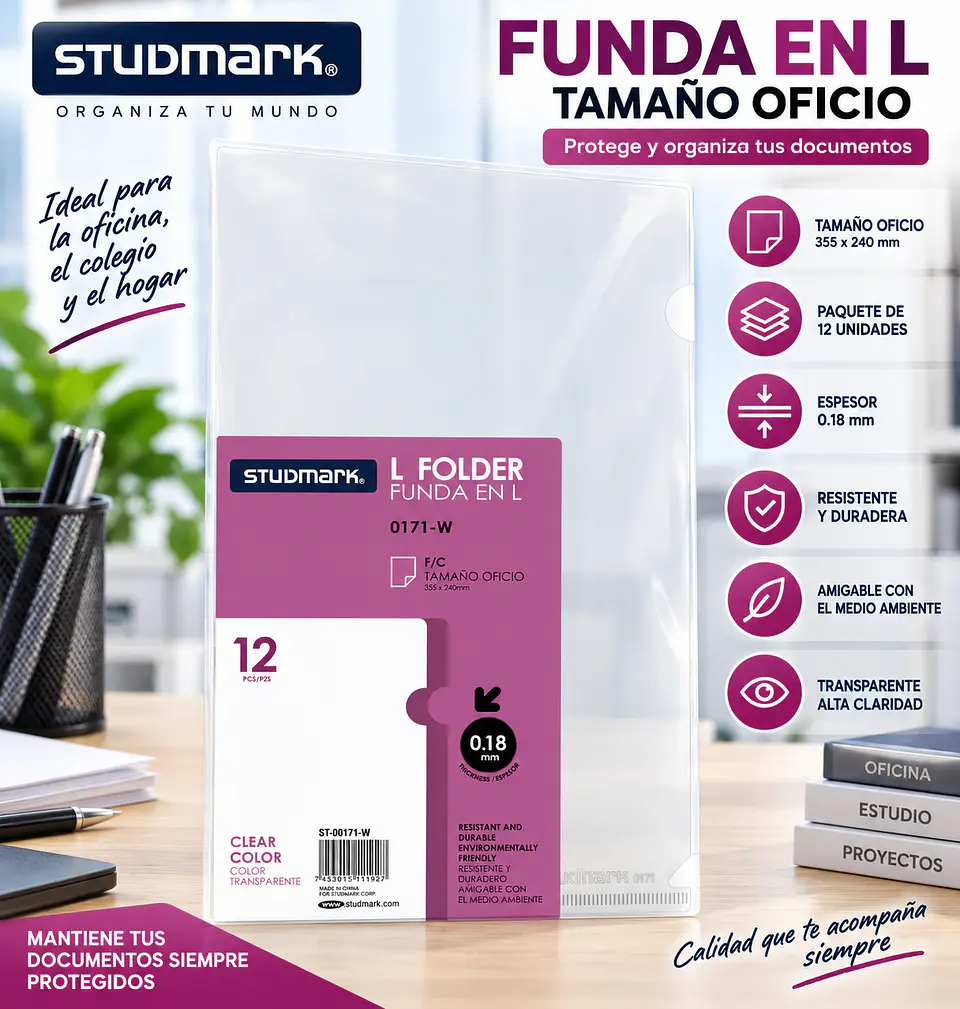 Paquete de 12 Fundas Transparentes Studmark para Archivador Carta y Oficio 2