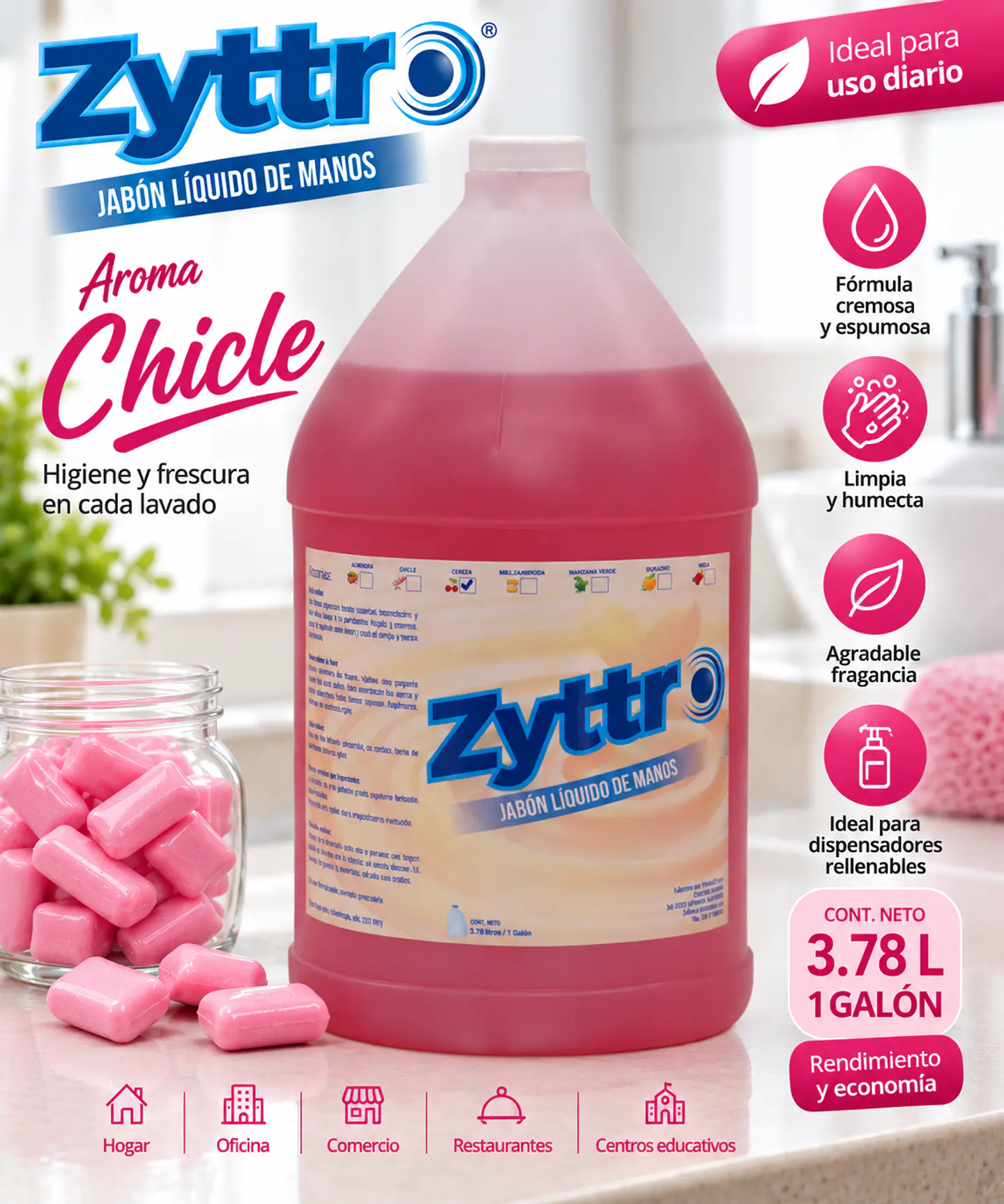 Jabón Líquido para Manos Zyttro 1 Galón 3.78 L – 4 Fragancias 3