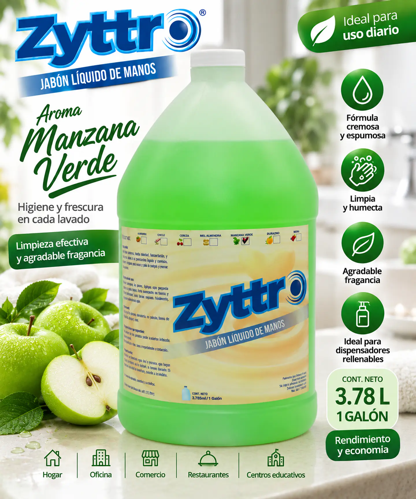 Jabón Líquido para Manos Zyttro 1 Galón 3.78 L – 4 Fragancias 4