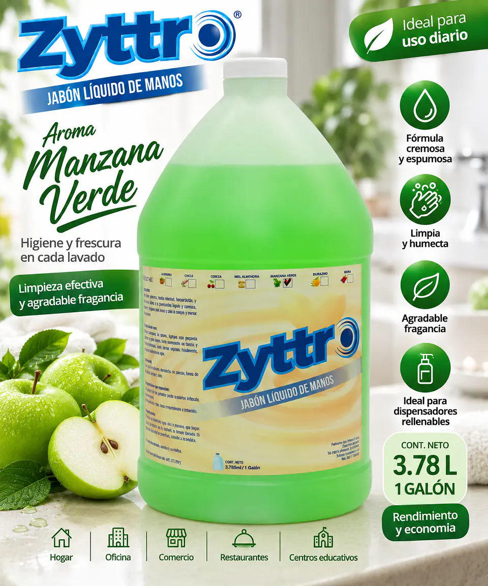 Jabón Líquido para Manos Zyttro 1 Galón 3.78 L – 4 Fragancias 4