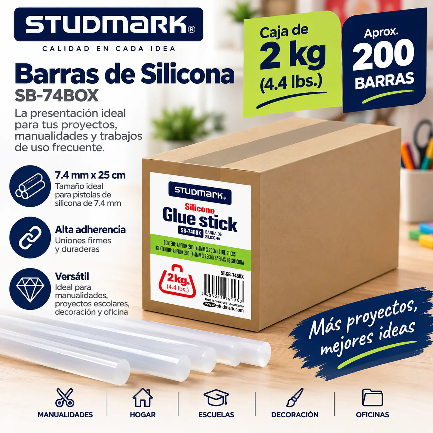 Caja de Barras de Silicona Studmark 7.4 mm x 25 cm 2 kg 1
