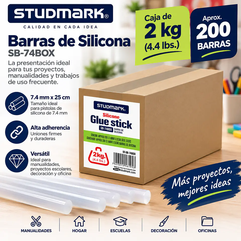 Caja de Barras de Silicona Studmark 7.4 mm x 25 cm 2 kg 1