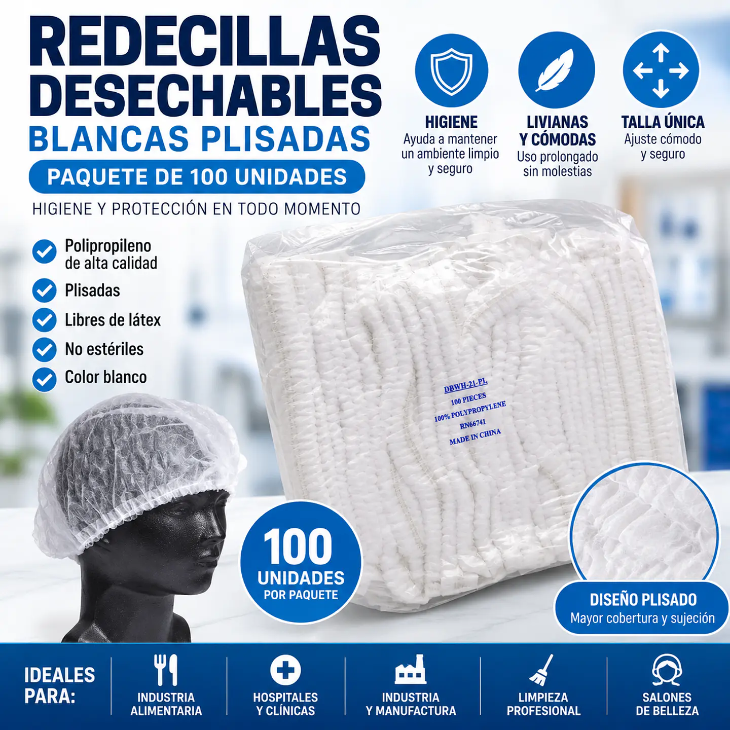 Redecillas Desechables Blancas Plisadas x 100 Unidades 1