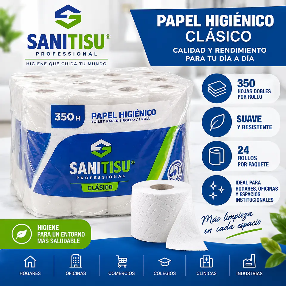 Papel Higiénico Sanitisu 24 Rollos 350 Hojas 1