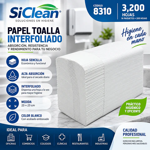 Papel Toalla Interfoliado SiClean 8310 3200 Hojas Hoja Sencilla