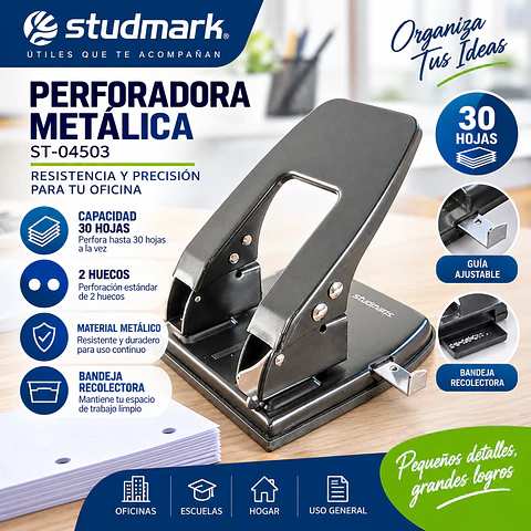 Perforadora Metálica Studmark ST-04503 de 2 Huecos 30 Hojas