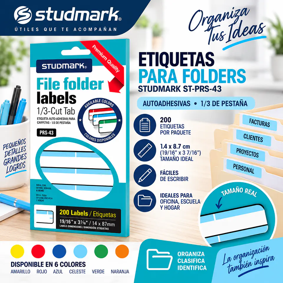 Etiquetas Adhesivas Studmark ST-PRS-43 para Folders 1.4 x 8.7 cm Caja de 200 Unidades 4