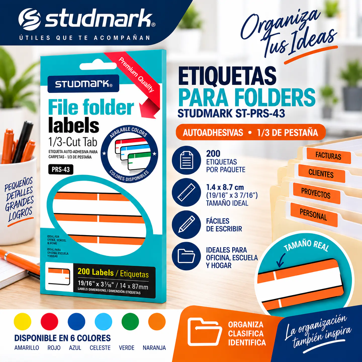 Etiquetas Adhesivas Studmark ST-PRS-43 para Folders 1.4 x 8.7 cm Caja de 200 Unidades 6