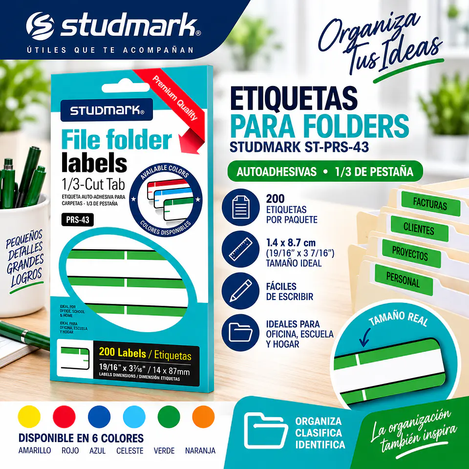 Etiquetas Adhesivas Studmark ST-PRS-43 para Folders 1.4 x 8.7 cm Caja de 200 Unidades 5