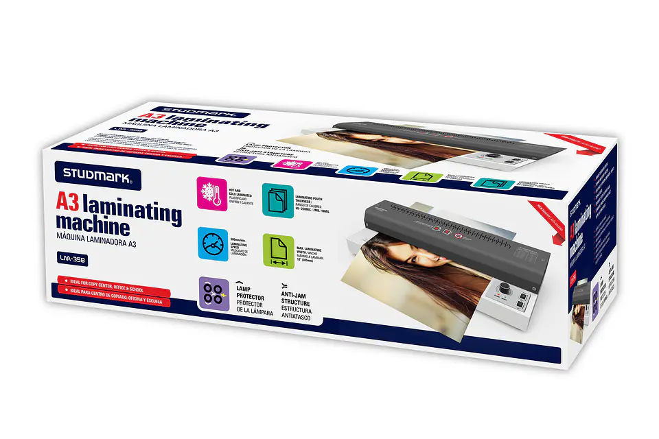 Laminadora Profesional Studmark ST-LM-358 A3 con Sistema Antiatasco para Oficina y Negocio 2