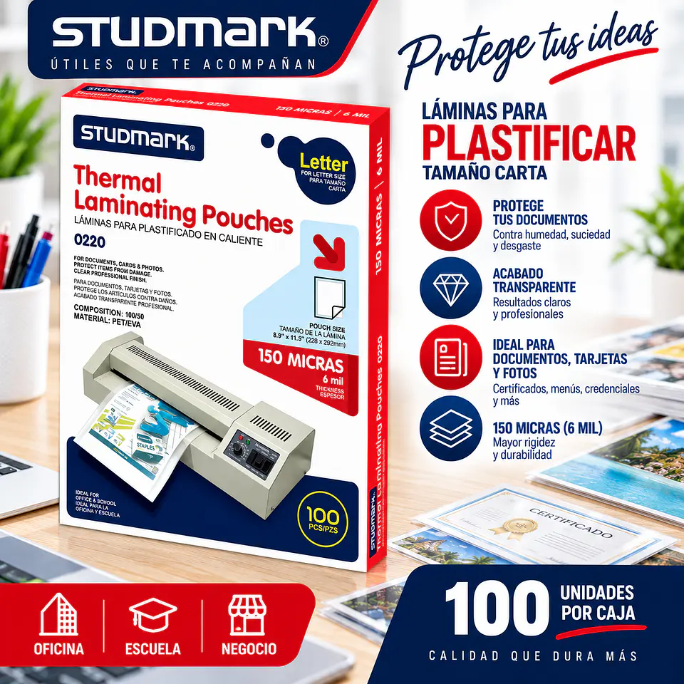 Láminas para Plastificar Studmark Tamaño Carta 228 x 292 mm 2