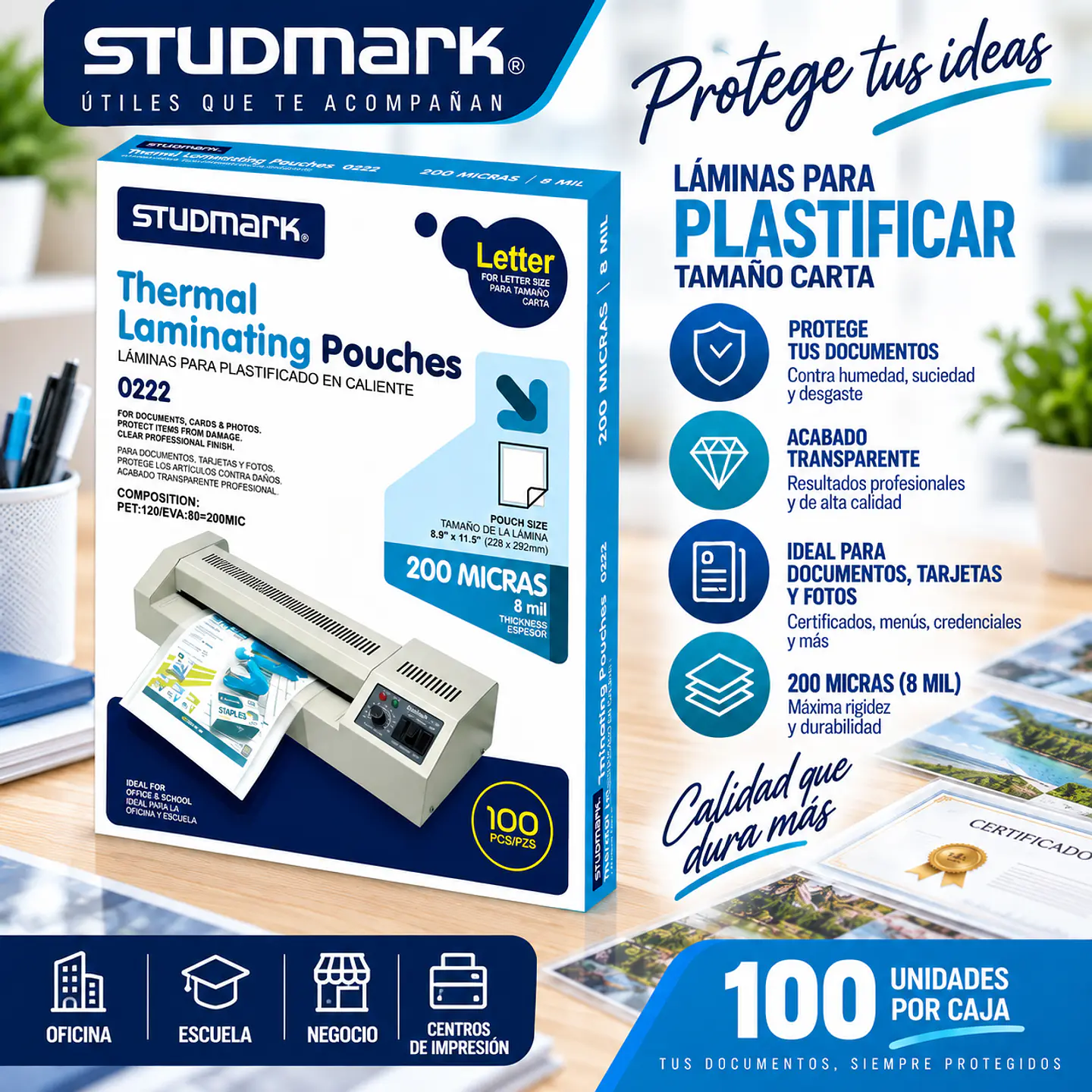 Láminas para Plastificar Studmark Tamaño Carta 228 x 292 mm 4