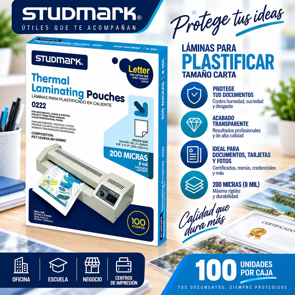 Láminas para Plastificar Studmark Tamaño Carta 228 x 292 mm 4