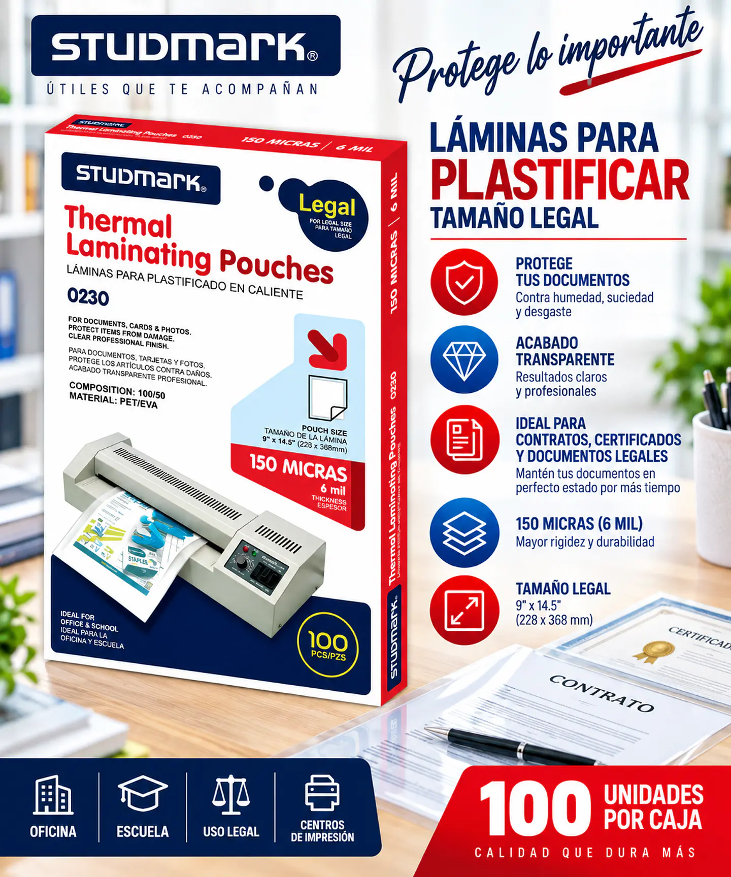 Láminas para Plastificar Studmark 228x368 mm (Legal) 1