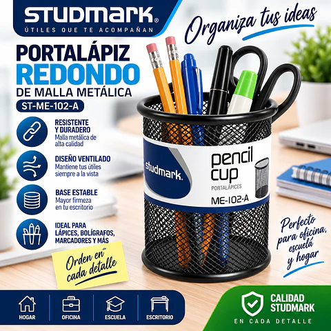 Portalápiz Redondo de Malla Metálica Studmark ST-ME-102