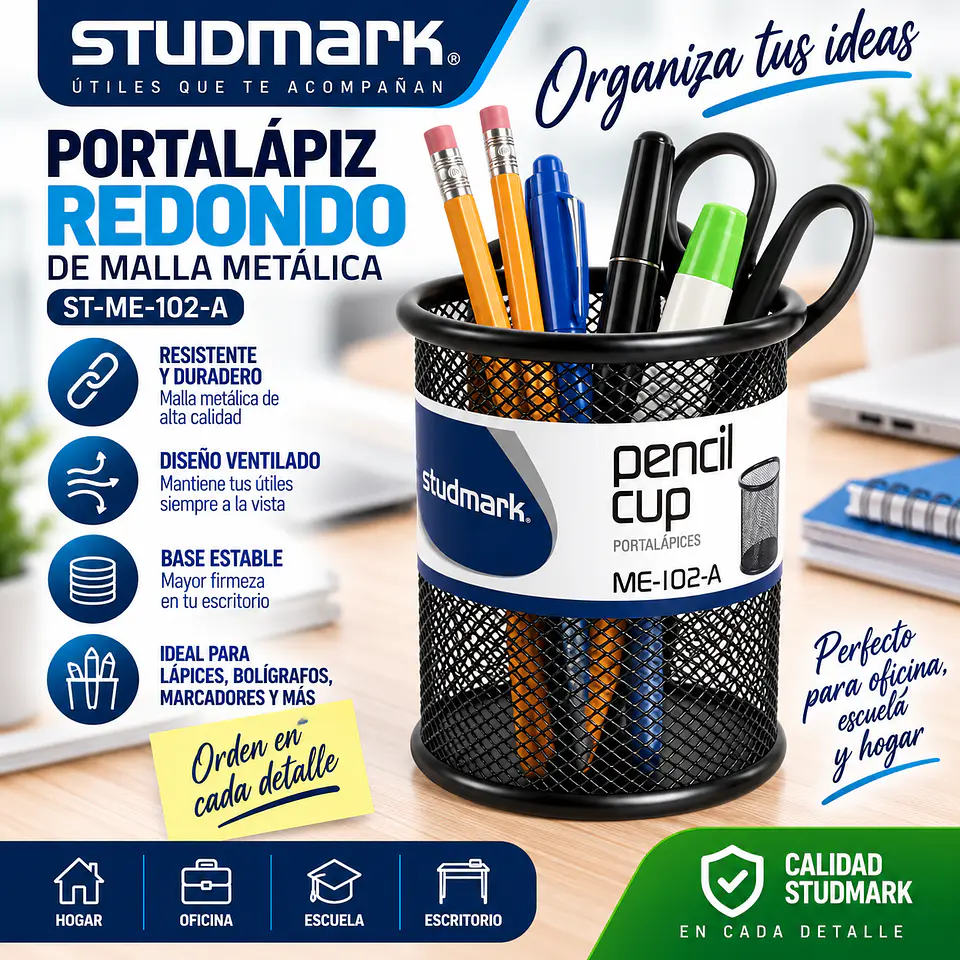 Portalápiz Redondo de Malla Metálica Studmark ST-ME-102 1