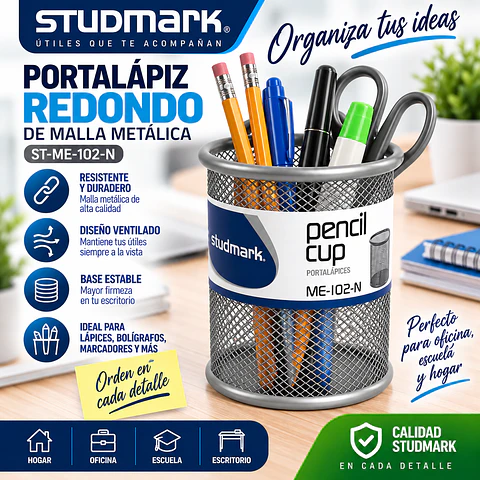 Portalápiz Redondo de Malla Metálica Studmark ST-ME-102