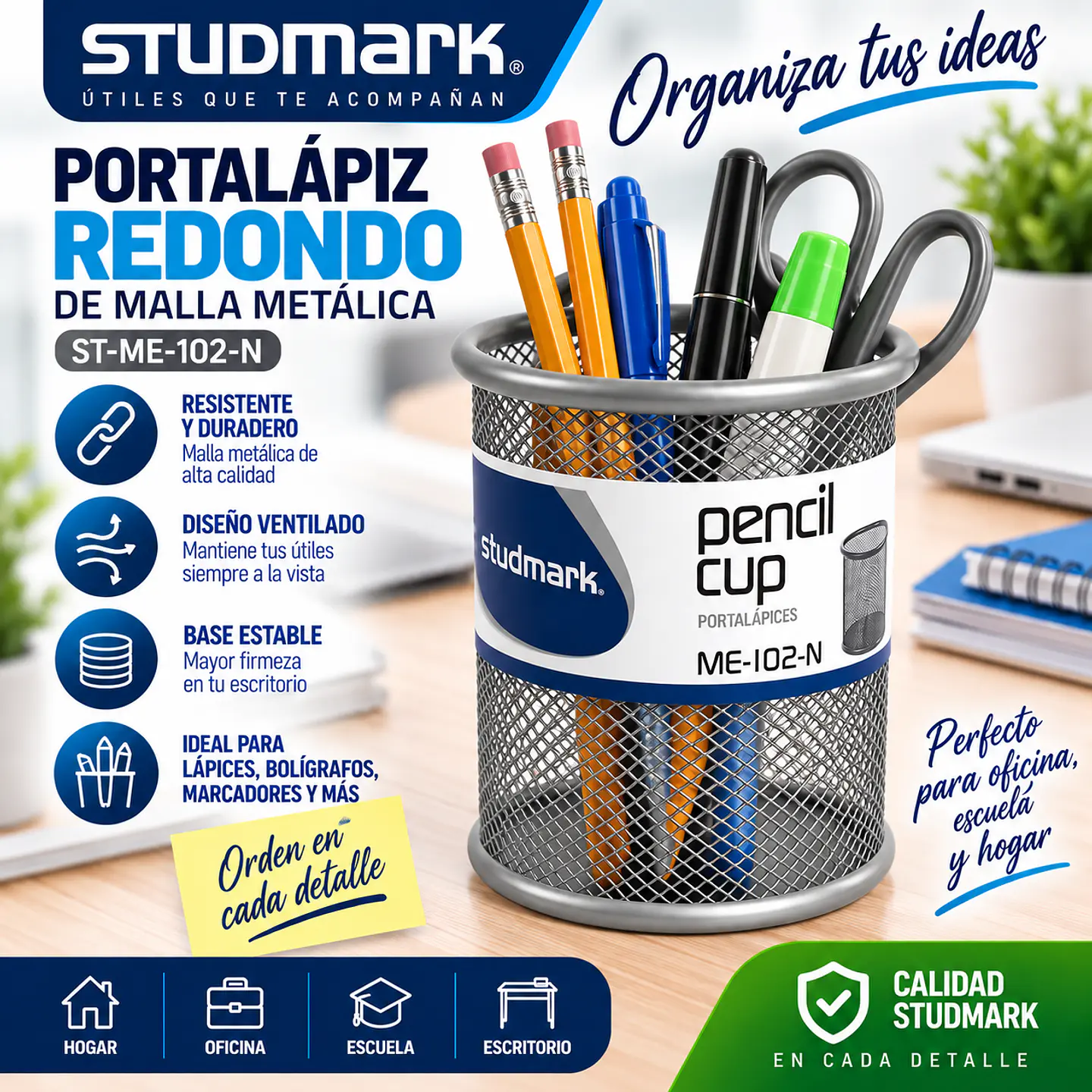 Portalápiz Redondo de Malla Metálica Studmark ST-ME-102 2